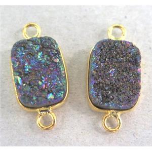 druzy quartz connector, rectangle, rainbow electroplated, approx 10x14mm [GMPDA1986]