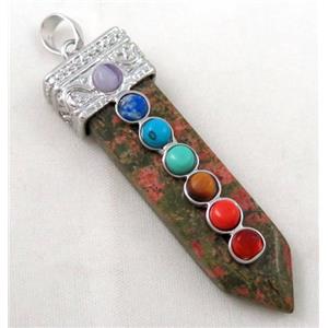Unakite Chakra pendant, bullet, paved gems, approx 16x55mm [GMPDA2008]