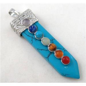 turquoise Chakra pendant paved gems, bullet, blue, approx 16x55mm [GMPDA2012]