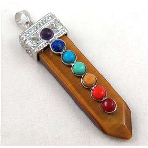 Tiger eye stone Chakra pendant, paved gems, approx 16x55mm [GMPDA2014]
