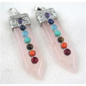 Rose Quartz Chakra pendant, paved gems, approx 16x55mm [GMPDA2015]