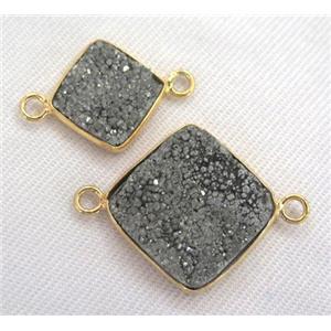 druzy quartz connector, square, silver electroplated, approx 12x12mm [GMPDA2051-12MM]