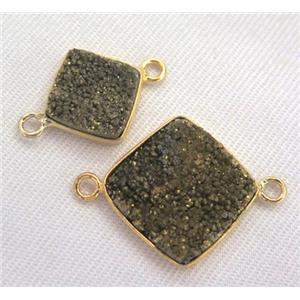 druzy quartz connector, square, gold electroplated, approx 12x12mm [GMPDA2052-12MM]