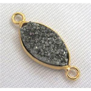 druzy quartz connector, oval, silver electroplated, approx 10-17mm [GMPDA2054]