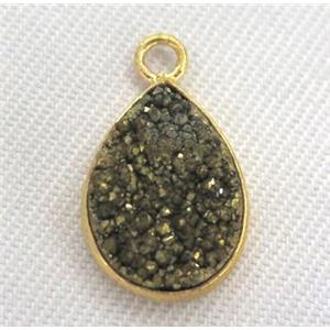 druzy quartz pendant, teardrop, gold plated, approx 10-15mm [GMPDA2057]