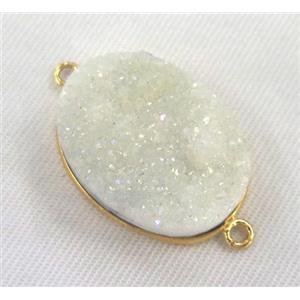Quartz Druzy connector, oval, white AB color, approx 20-30mm [GMPDA2059]