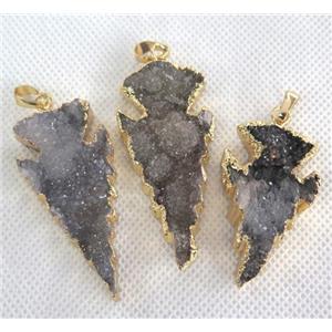 druzy agate pendant, arrowhead, gold plated, approx 20-60mm [GMPDA2062]