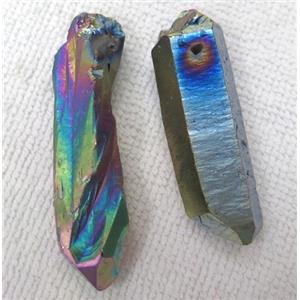 Clear Quartz pendant, freeform stick, rainbow electroplated, approx 30-60mm [GMPDA2076]