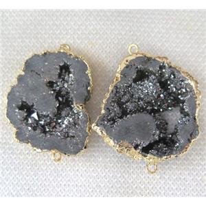 druzy agate connector, freeform, silver electroplated, approx 20-40mm [GMPDA2078]
