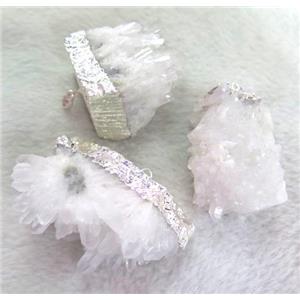 cluster druzy quartz pendant, freeform, silver plated, approx 20-30mm [GMPDA2082]