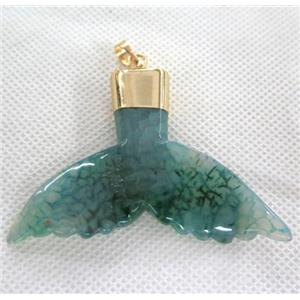green agate pendant in shark-tail shaped, gold plated, approx 30-60mm [GMPDA2084]