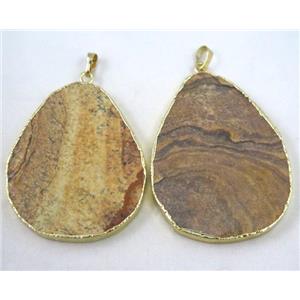 Picture Jasper pendant, freeform slab, yellow, approx 20-70mm [GMPDA2094]
