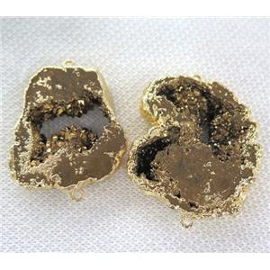 druzy agate connector, freeform, gold electroplated, approx 20-40mm [GMPDA2146]