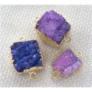 purple druzy quartz connector, square, approx 15mm [GMPDA2148]