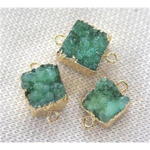 green druzy quartz connector, square, approx 15mm [GMPDA2149]
