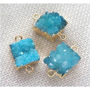 blue druzy quartz connector, square, approx 15mm [GMPDA2150]