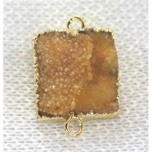 yellow druzy quartz connector, square, gold plated, approx 15mm [GMPDA2151]