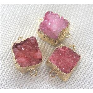red druzy quartz connector, square, gold plated, approx 15mm [GMPDA2152]