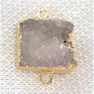 white druzy quartz connector, square, gold plated, approx 15mm [GMPDA2153]