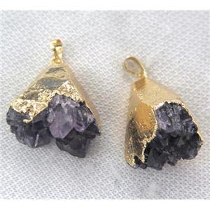 druzy amethyst pendant, teardrop, gold plated, approx 15-30mm [GMPDA2178]