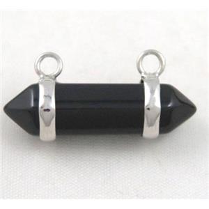 black agate pendant with 2-holes, bullet, approx 10-30mm [GMPDA2183]