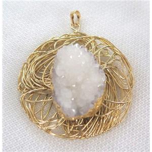 white druzy quartz pendant, gold plated, approx 60mm dia [GMPDA2222]
