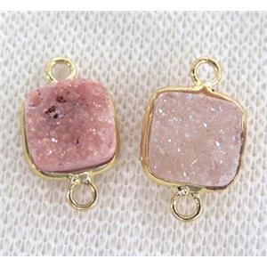 pink druzy quartz connector, square, approx 10-14mm [GMPDA2226]