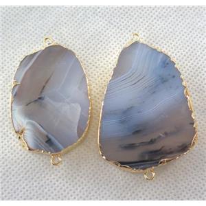 Heihua Agate slice connector, flat freeform, gray, approx 20-40mm [GMPDA2243]