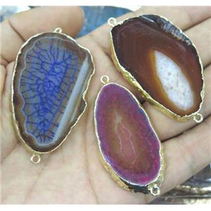 mixed agate slab connector, freeform, gold plated, approx 20-50mm [GMPDA2260]