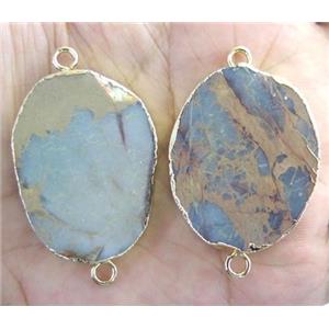 SnakeSkin Jasper slab connector, freeform, gold plated, approx 20-40mm [GMPDA2268]