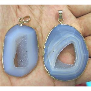 agate pendant with geode, faceted freeform, gold plated, approx 20-45mm [GMPDA2283]