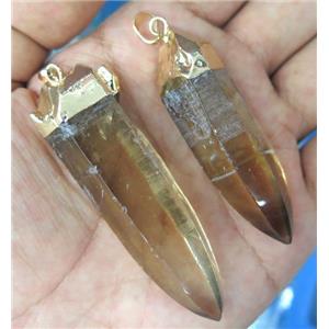Golden Smoky Quartz pendant, bullet, freeform, gold plated, approx 20-60mm [GMPDA2286]