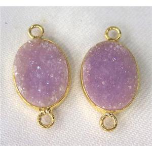 quartz druzy connector, oval, purple AB-color, approx 12x16mm [GMPDA2304]