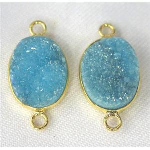 druzy quartz connector, oval, blue AB-color, approx 10x14mm [GMPDA2306-10X14MM]