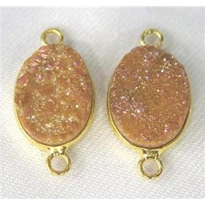 druzy quartz connector, oval, pink AB-color, approx 12x16mm [GMPDA2307]