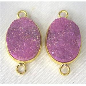 druzy quartz connector, oval, hotpink AB-Color, approx 12x16mm [GMPDA2308]