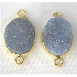 druzy quartz connector, oval, lt.blue AB-color, approx 10x14mm [GMPDA2309-10X14MM]