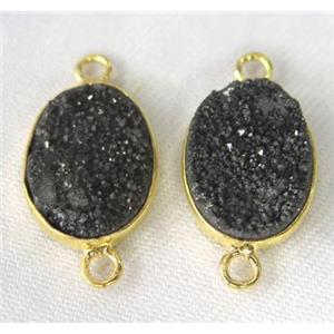 druzy quartz connector, oval, black electroplated, approx 10x14mm [GMPDA2310-10X14MM]