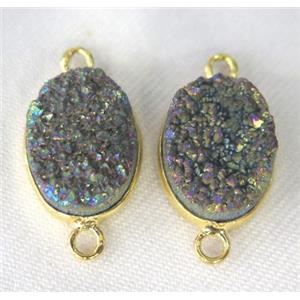 druzy quartz connector, oval, rainbow electroplated, approx 10x14mm [GMPDA2312-10X14MM]