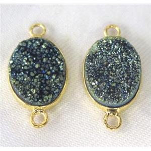 druzy quartz connector, oval, green electroplated, approx 12x16mm [GMPDA2313]