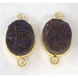 druzy quartz connector, oval, purple electroplated, approx 10x14mm [GMPDA2315-10X14MM]