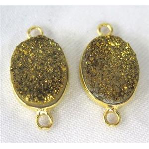 druzy quartz connector, oval, gold electroplated, approx 10x14mm [GMPDA2317-10X14MM]