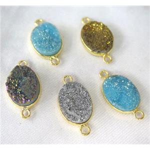 druzy quartz connector, oval, gold plated, mixed color, approx 12x16mm [GMPDA2318]
