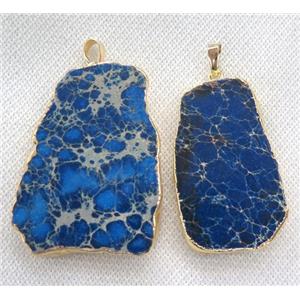 blue Sea Sediment pendant, freeform slab, gold plated, approx 20-60mm [GMPDA2320]