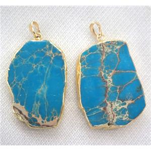 aqua Sea Sediment pendant, freeform slab, gold plated, approx 20-60mm [GMPDA2321]