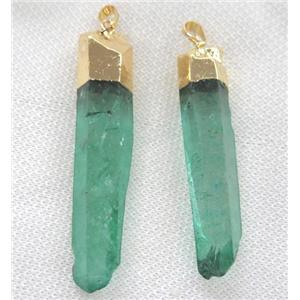 clear quartz pendant, stick, green dye, approx 30-80mm [GMPDA2346]