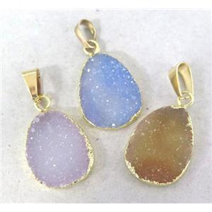 natural agate druzy pendant, freeform, gold plated, approx 15-22mm [GMPDA2355]