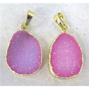 agate druzy pendant, hotpink dye, freeform, gold plated, approx 15-22mm [GMPDA2358]