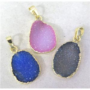 Agate druzy pendant, dye, freeform, gold plated, mixed color, approx 15-22mm [GMPDA2359]