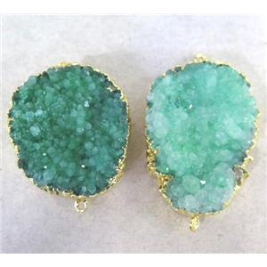 green druzy quartz connector, freeform, gold plated, approx 20-40mm [GMPDA2362]